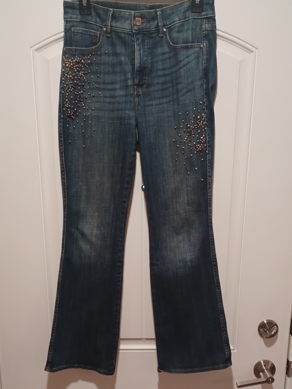 WHBN Rhinestone Embellished Flare Jeans, Dark Wash, Size 6S